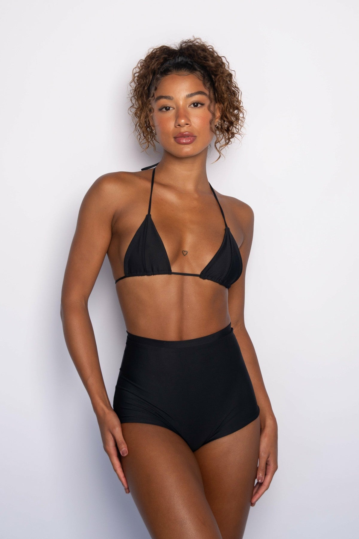 Skatie High Waist Bardot Bottom in Black - Swim