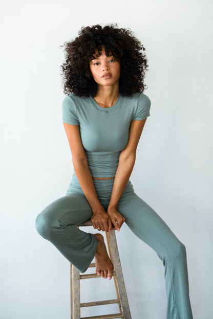 Skatie Britney Pants Baby Ribbed in Sage - Clothing