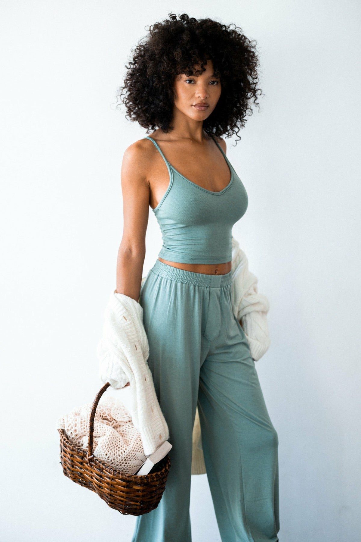 Skatie James Boxer Pants Jersey in Sage - Clothing