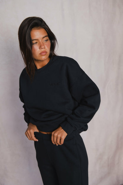Skatie Ultralux Chris Crewneck in Black - Clothing