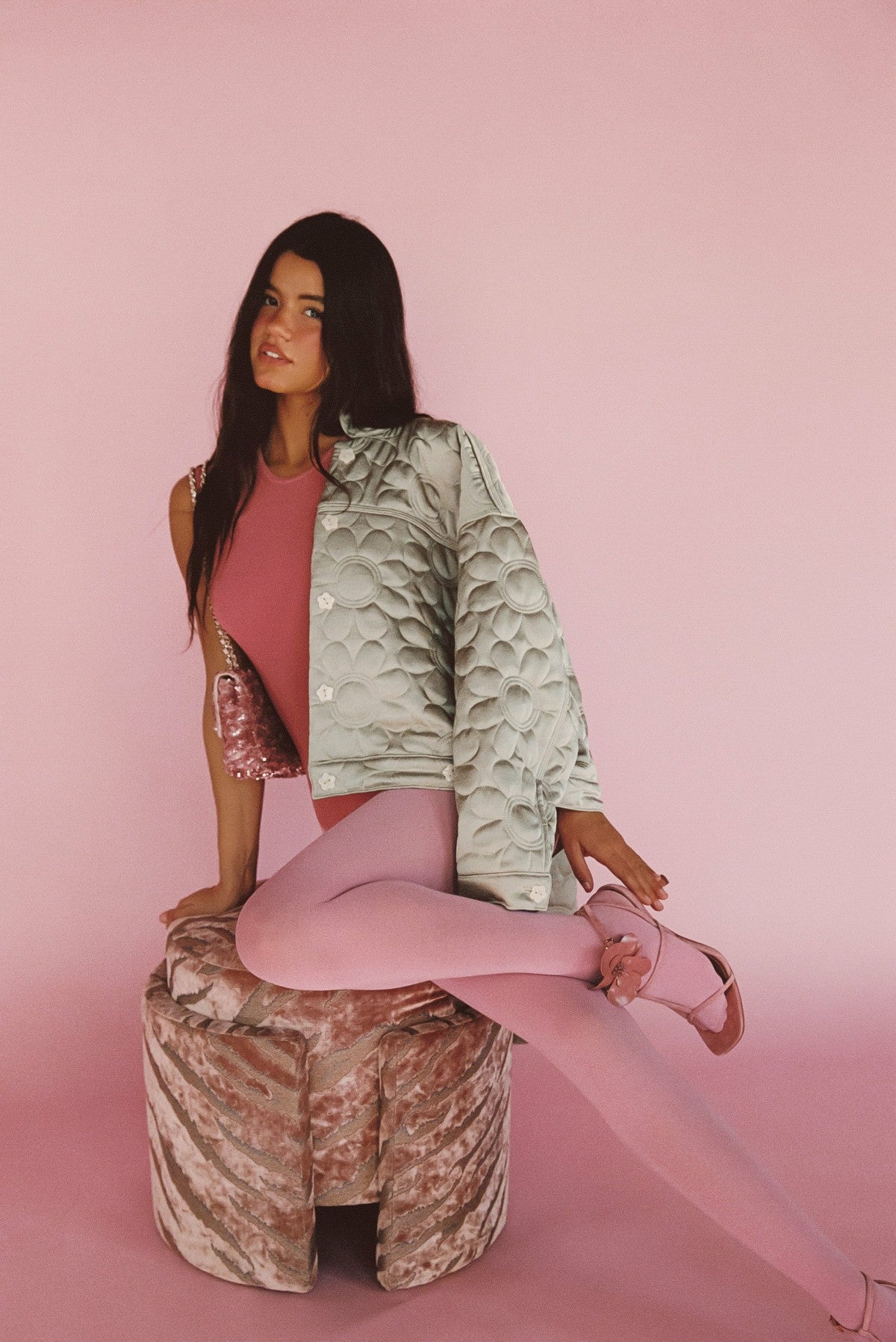 Skatie Quilted Bomber Jacket in Daisy - Clothing
