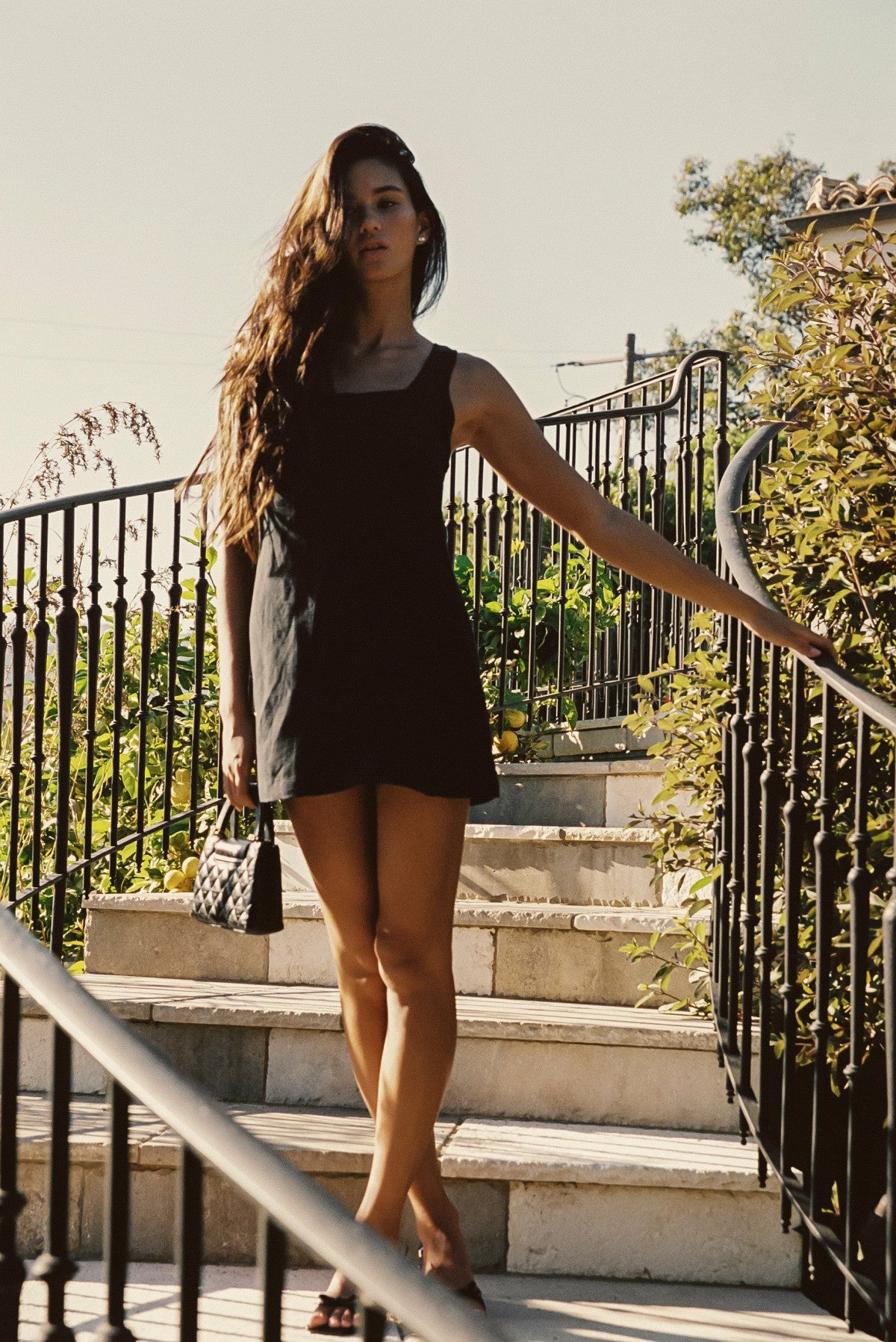 Skatie Icon Mini Dress in Black Linen - Wardrobe|Clothing