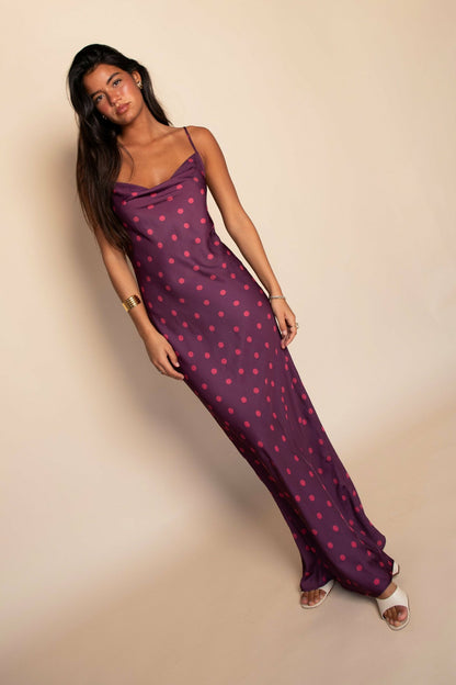 Skatie Samantha Maxi Dress Satin in Dottie - Wardrobe|Sale|Clothing