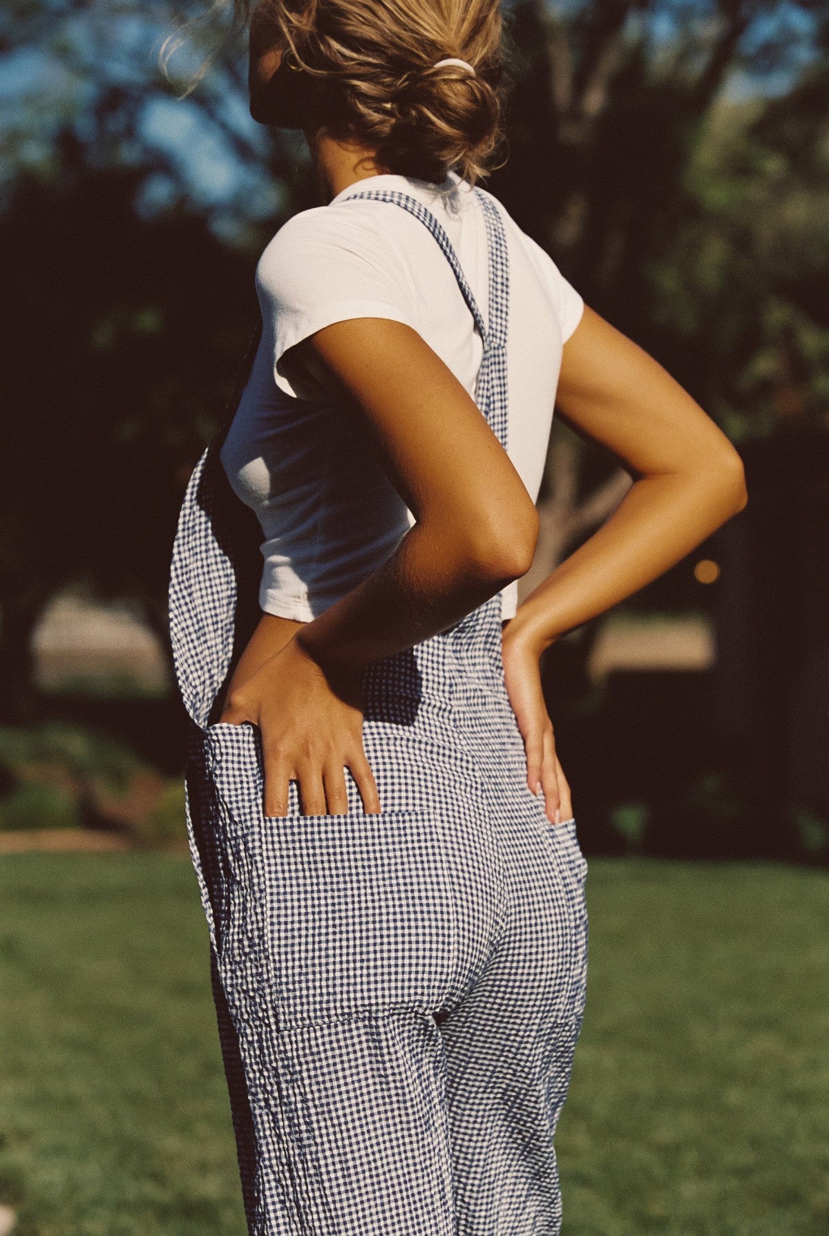 Skatie Poppy Full Length Overalls in Blue Gingham - Wardrobe|Sale