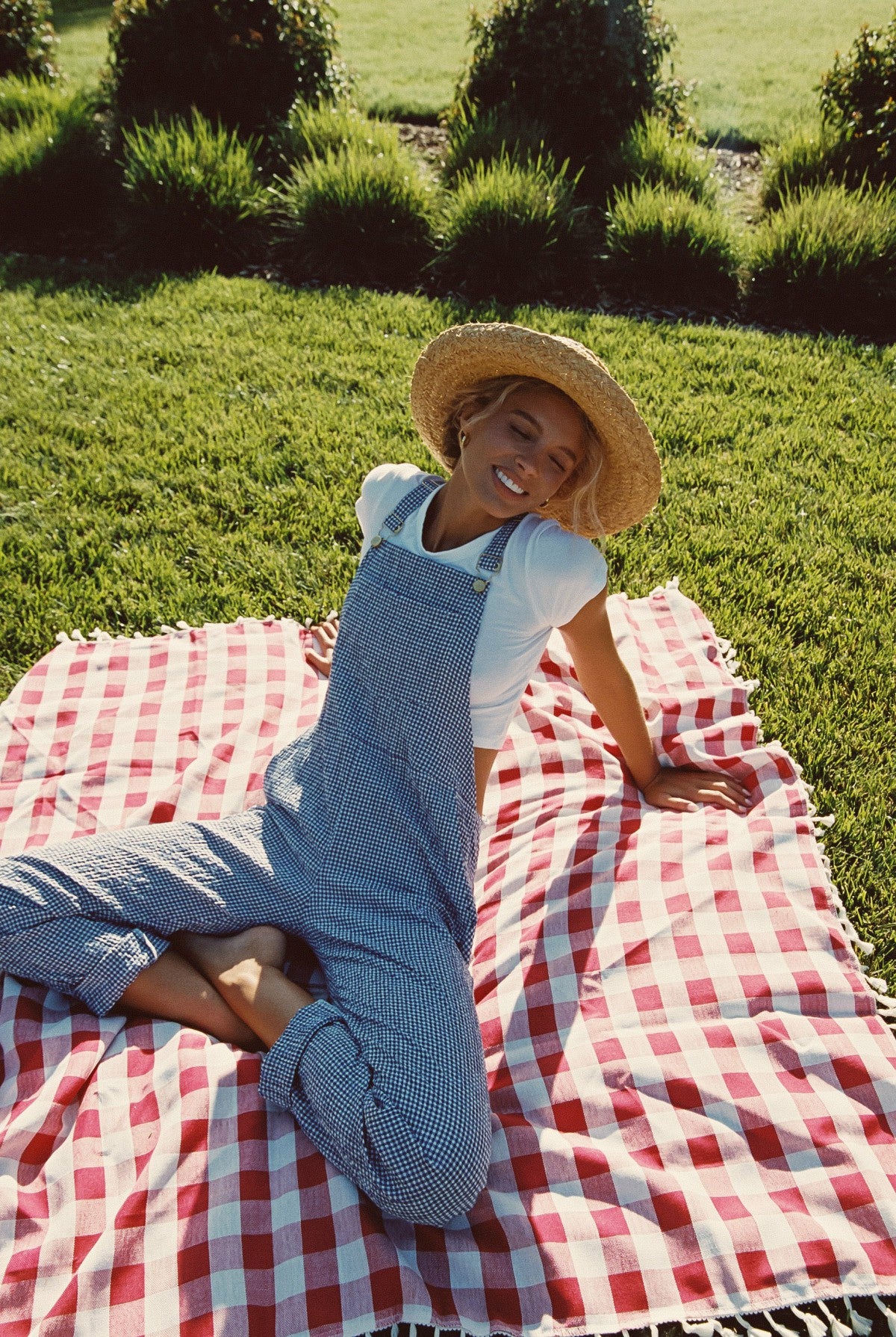 Skatie Poppy Full Length Overalls in Blue Gingham - Wardrobe|Sale