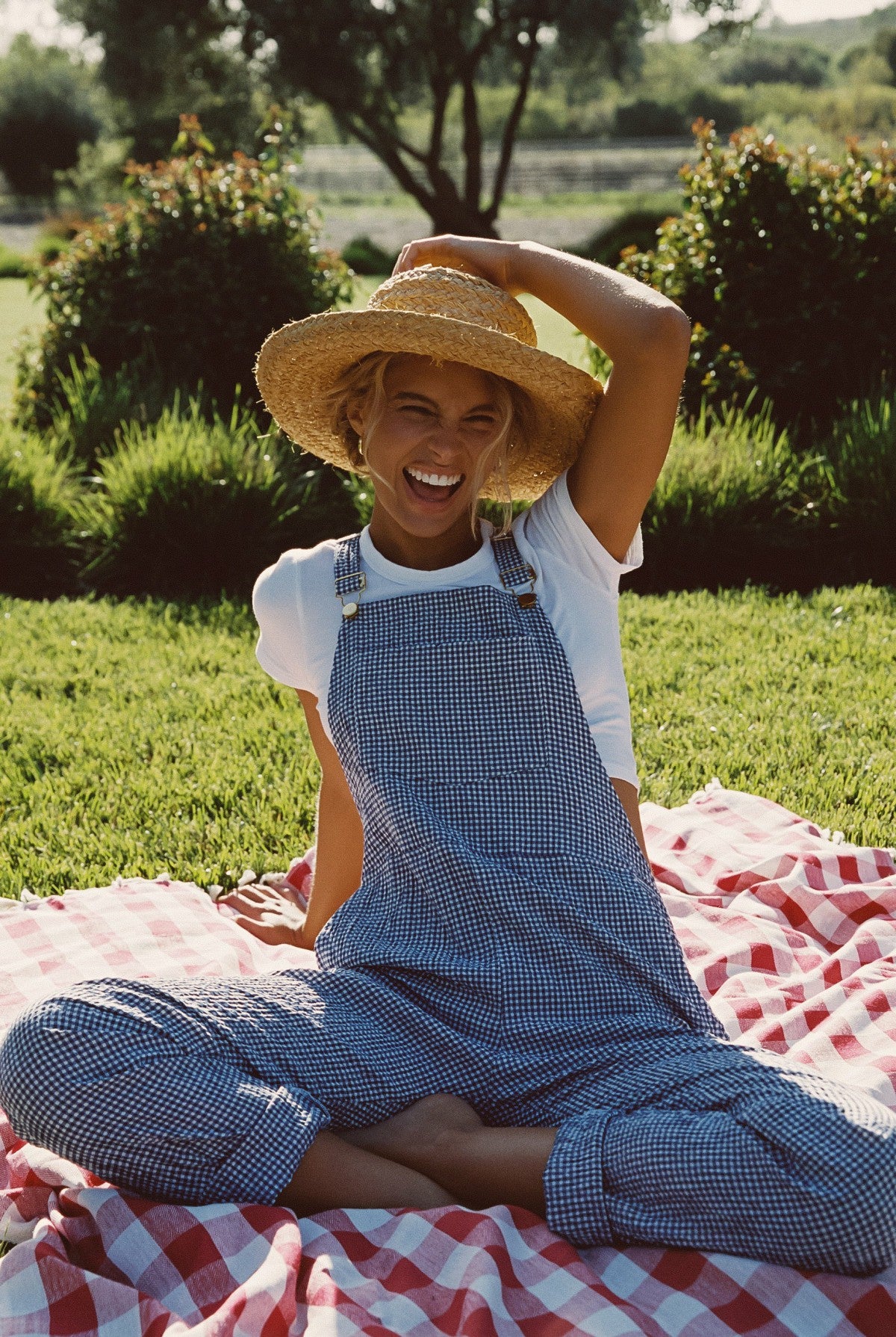 Skatie Poppy Full Length Overalls in Blue Gingham - Wardrobe|Sale