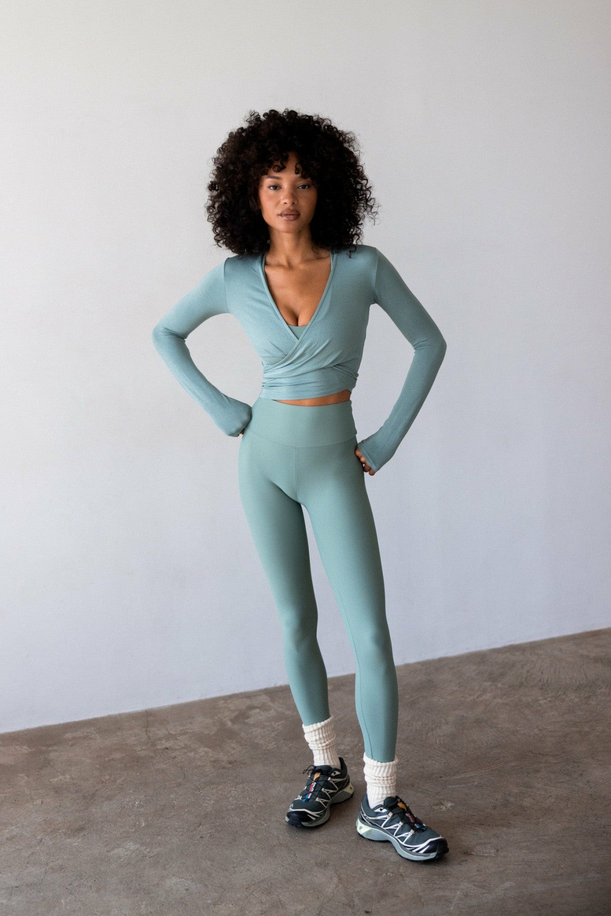 Skatie Danielle Wrap Top Jersey in Sage - Clothing