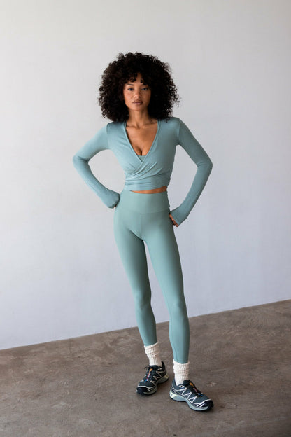 Skatie Danielle Wrap Top Jersey in Sage - Clothing