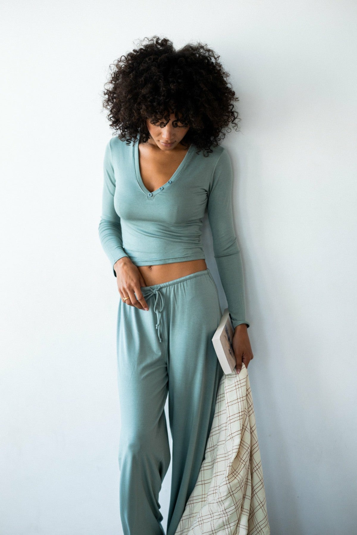 Skatie Henley Top Baby Ribbed in Sage - Clothing