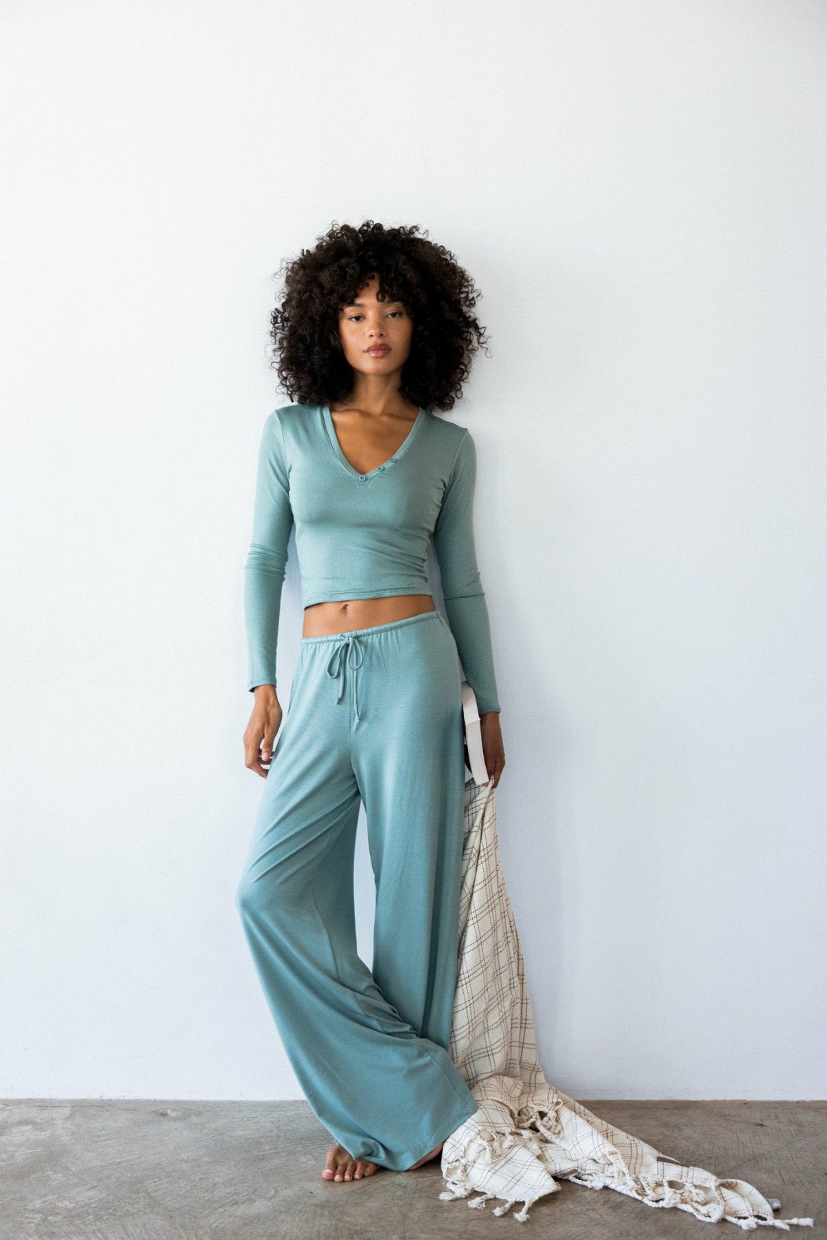 Skatie Henley Top Baby Ribbed in Sage - Clothing