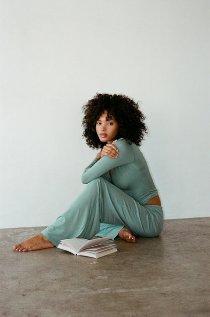 Skatie Henley Top Baby Ribbed in Sage - Clothing