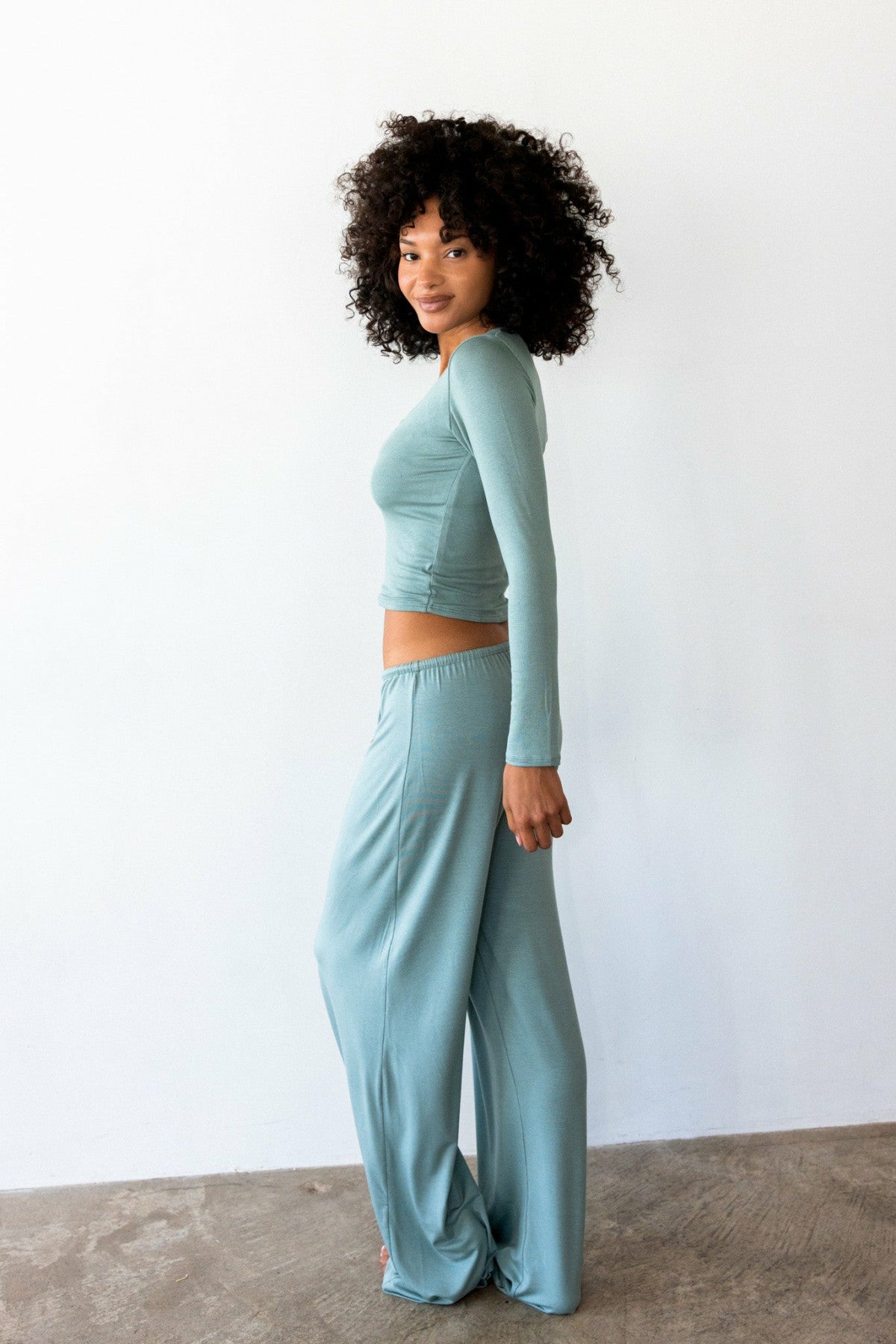 Skatie Henley Top Baby Ribbed in Sage - Clothing