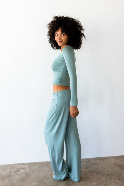 Skatie Henley Top Baby Ribbed in Sage - Clothing