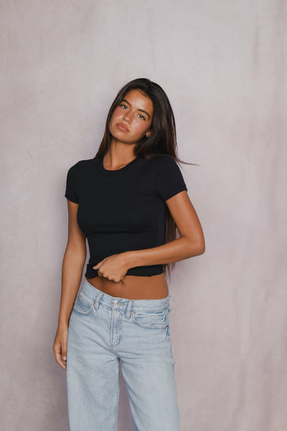 Skatie Easy Tee Ribbed in Black - Clothing