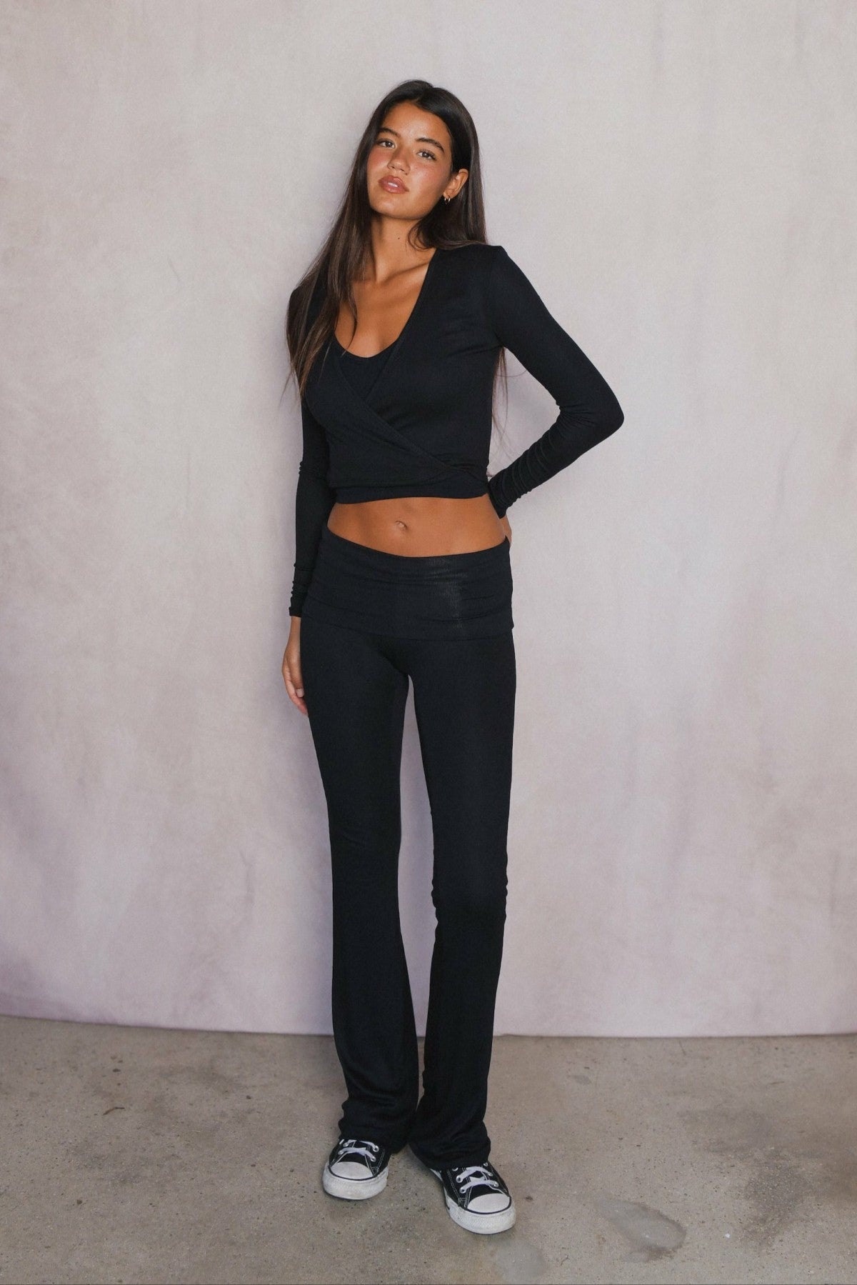 Skatie Margot Wrap Top Baby Ribbed in Black - Clothing