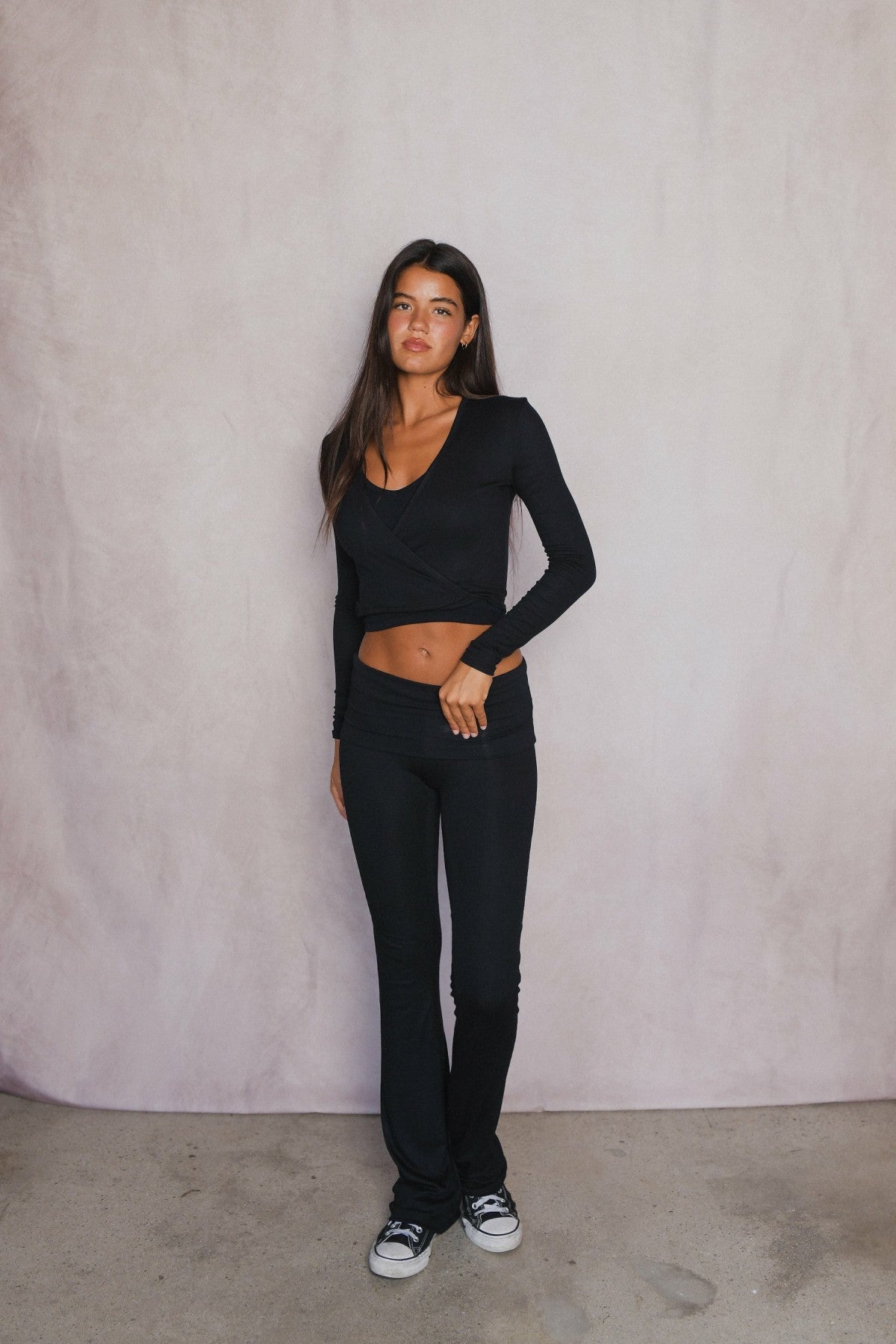 Skatie Margot Wrap Top Baby Ribbed in Black - Clothing
