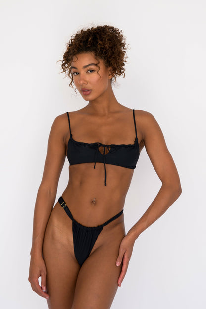 Skatie Bobbi Thick Band Bikini Bottom in Black - Swim