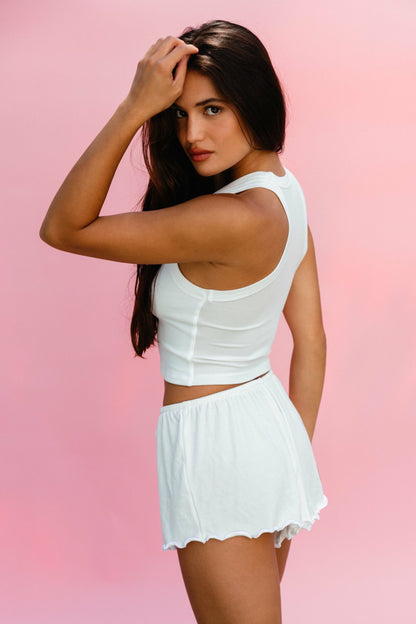 Skatie Monica Crop Baby Ribbed in White - Clothing