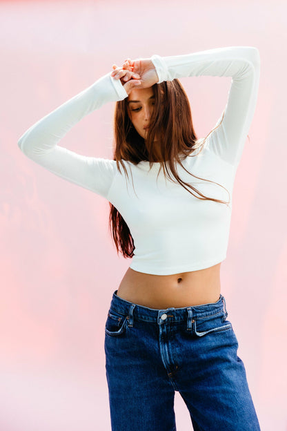Skatie Erica Top Baby Ribbed in White - Clothing