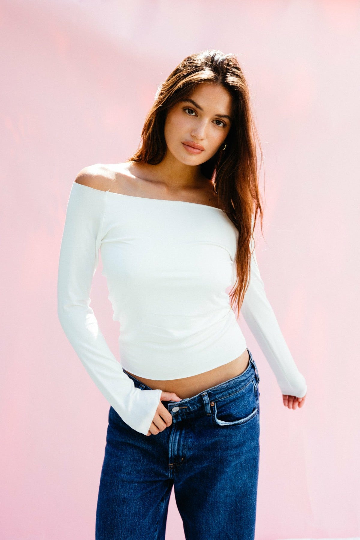 Skatie Brandy Top Jersey in White - Clothing
