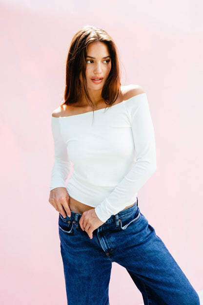 Skatie Brandy Top Jersey in White - Clothing