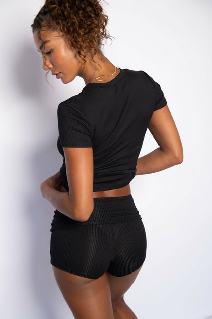 Skatie Easy Tee Ribbed in Black - Clothing