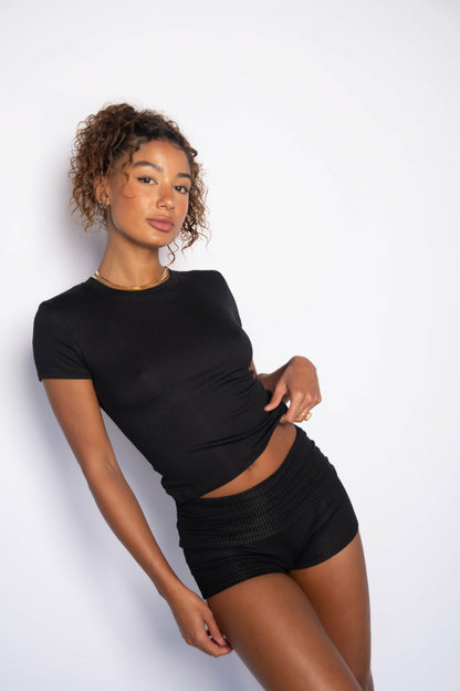 Skatie Easy Tee Ribbed in Black - Clothing