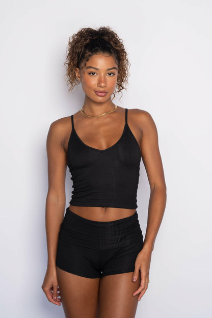 Skatie Perfect Tank Ribbed in Black - Clothing