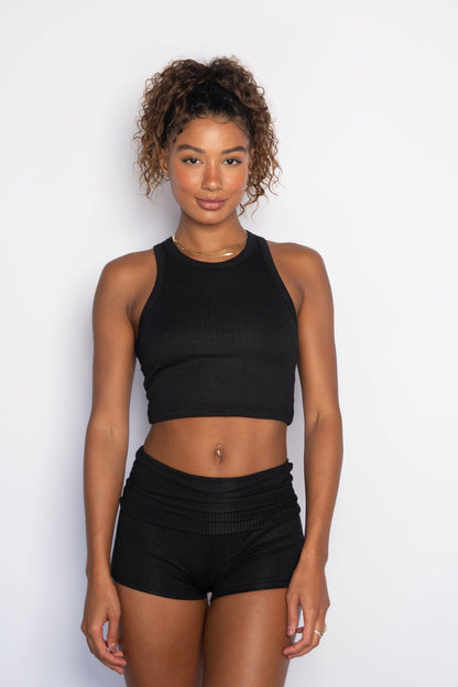 Skatie Monica Crop Ribbed in Black - Clothing
