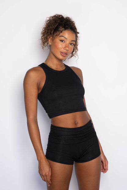 Skatie Monica Crop Ribbed in Black - Clothing