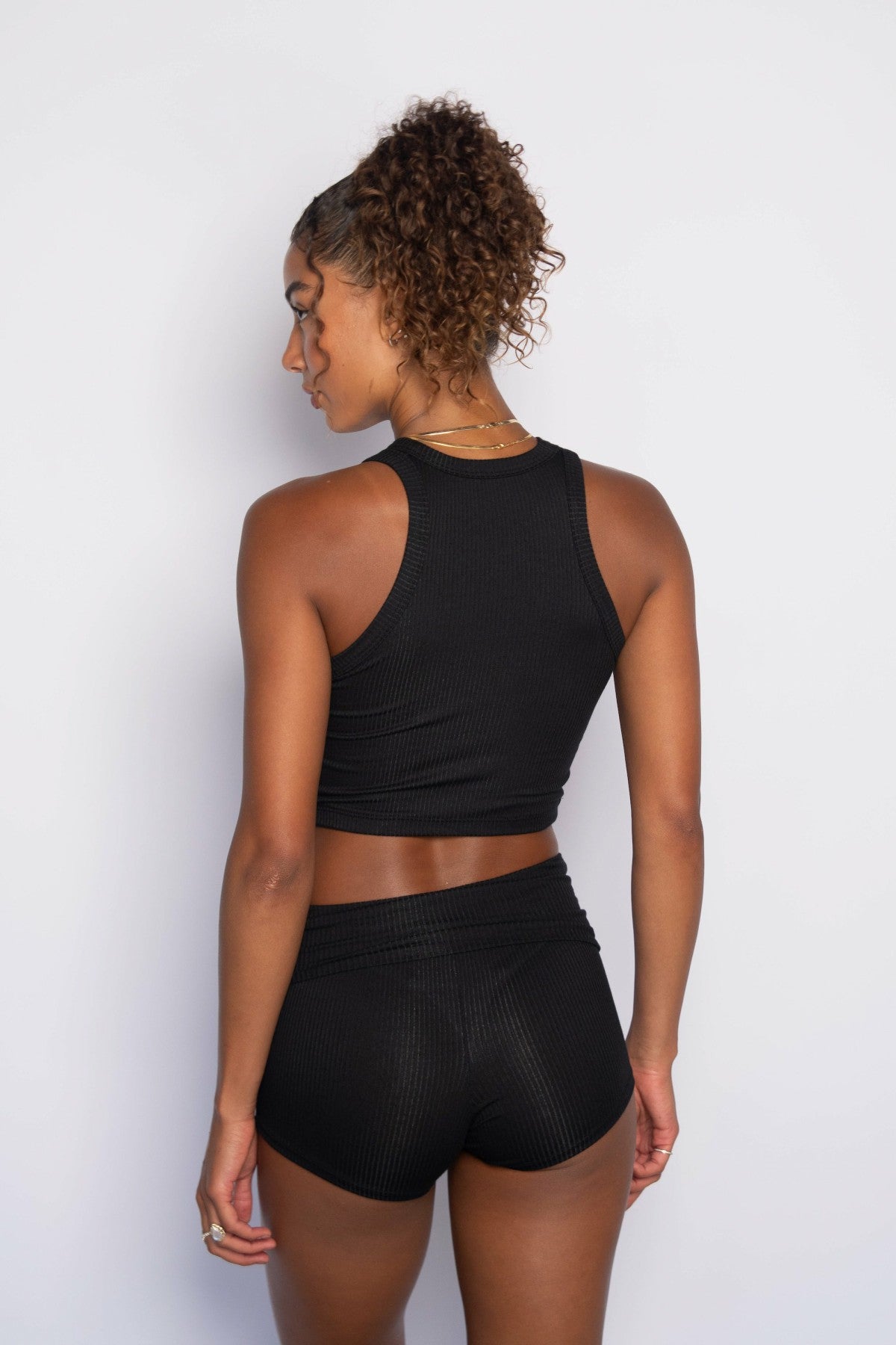 Skatie Monica Crop Ribbed in Black - Clothing