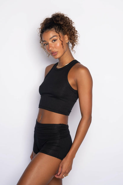 Skatie Monica Crop Ribbed in Black - Clothing